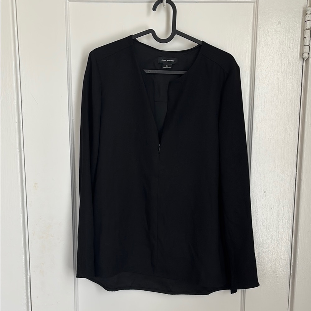 Club Monaco Black Women’s Front Quarter zip blouse